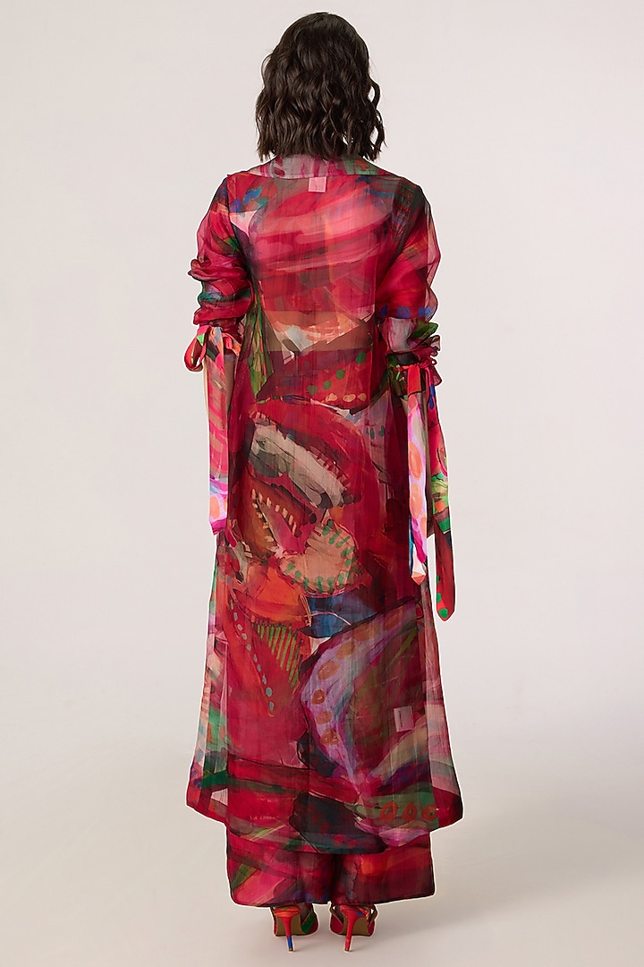 Multi-Colored Silk Organza Patchwork Printed Trench Coat Set by Saaksha & Kinni at Pernia's Pop Up Shop