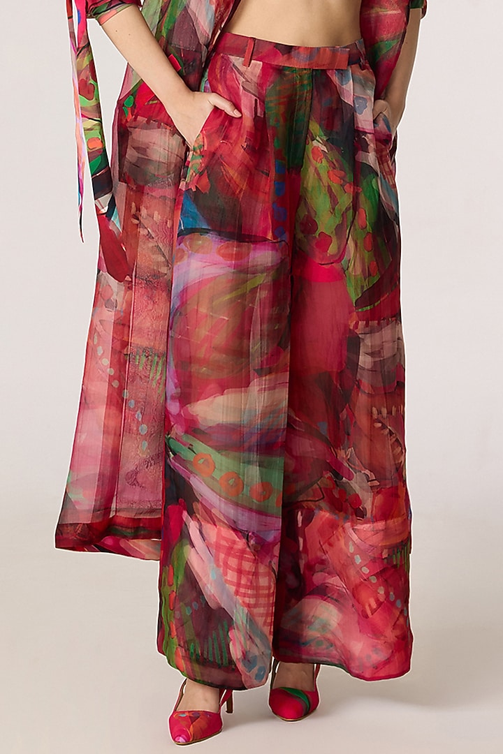 Multi-Colored Silk Organza Patchwork Printed Trench Coat Set by Saaksha & Kinni at Pernia's Pop Up Shop