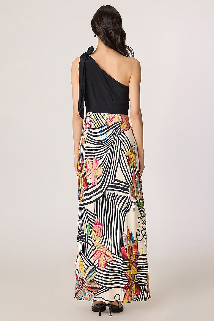 Multi-Colored Crepe Abstract Printed One-Shoulder Maxi Vacation Dress by Saaksha & Kinni at Pernia's Pop Up Shop