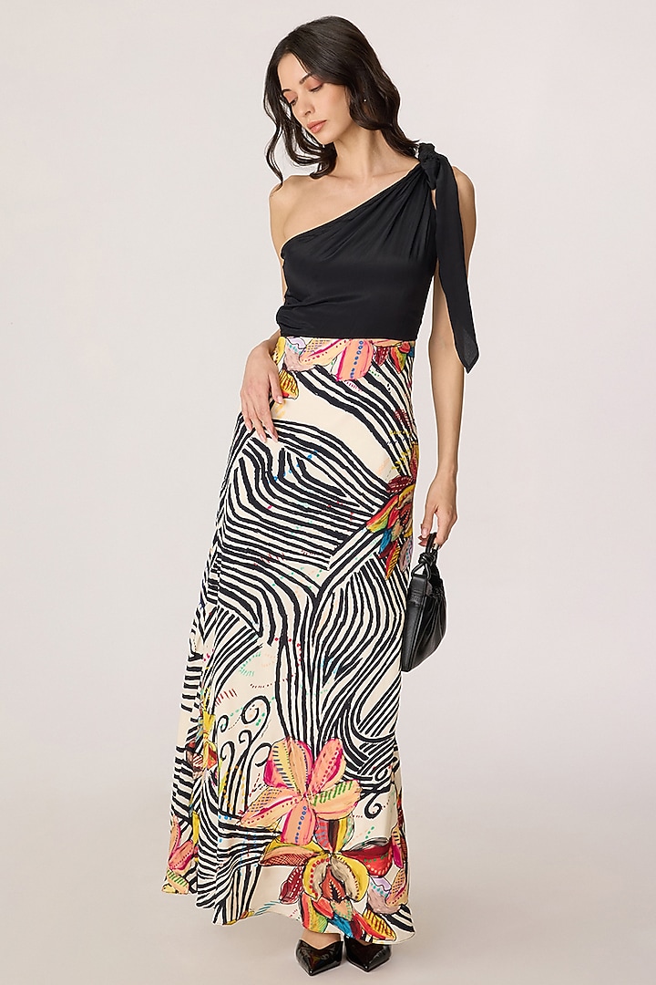 Multi-Colored Crepe Abstract Printed One-Shoulder Maxi Vacation Dress by Saaksha & Kinni at Pernia's Pop Up Shop