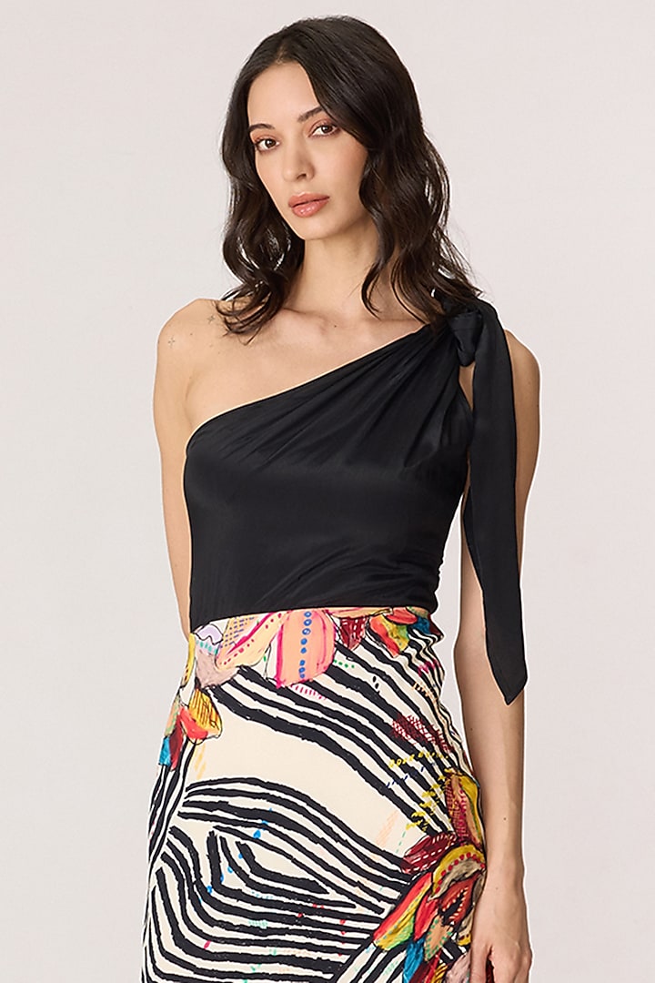 Multi-Colored Crepe Abstract Printed One-Shoulder Maxi Vacation Dress by Saaksha & Kinni at Pernia's Pop Up Shop