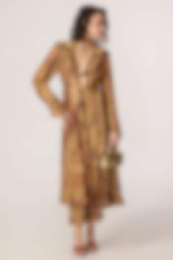 Golden Silk Tissue Abstract Patchwork Printed Trench Coat Set by Saaksha & Kinni at Pernia's Pop Up Shop