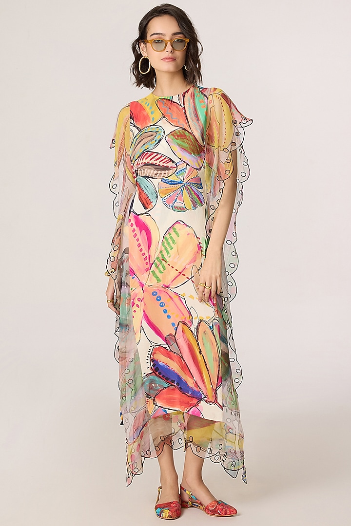 Multi-Colored Habutai Abstract Floral Printed Maxi Vacation Dress by Saaksha & Kinni at Pernia's Pop Up Shop