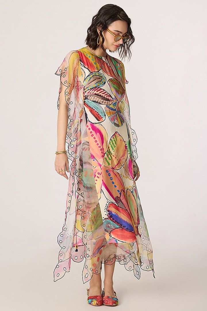 Multi-Colored Habutai Abstract Floral Printed Maxi Vacation Dress by Saaksha & Kinni at Pernia's Pop Up Shop