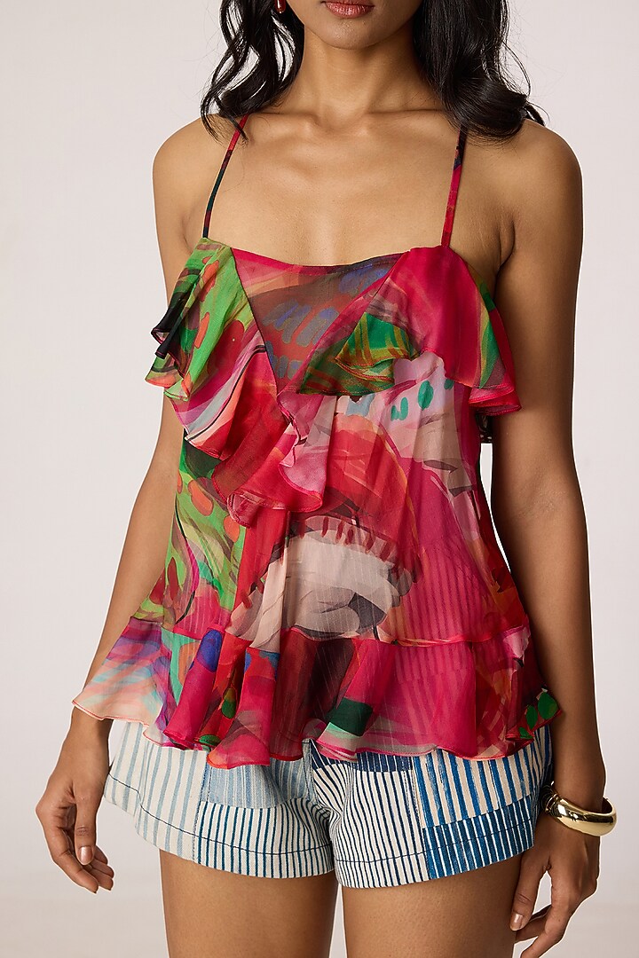 Multi-Colored Chiffon & Organza Floral Printed Co-Ord Set by Saaksha & Kinni at Pernia's Pop Up Shop