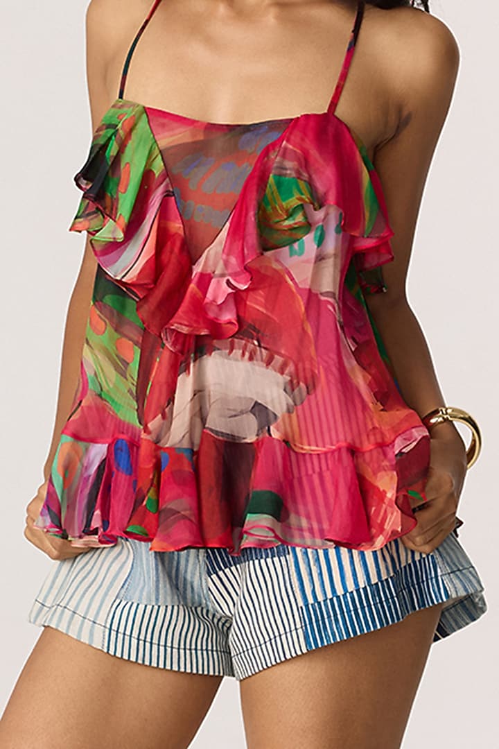 Multi-Colored Chiffon & Organza Floral Printed Co-Ord Set by Saaksha & Kinni at Pernia's Pop Up Shop