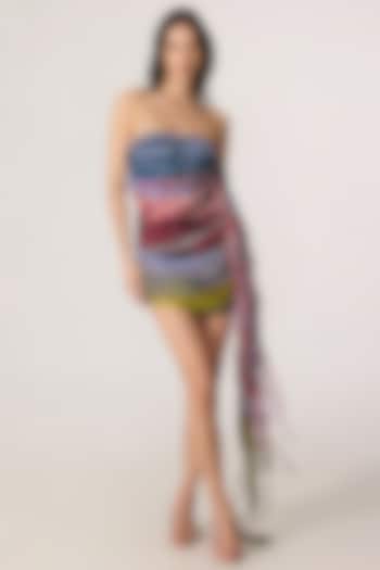 Multi-Colored Chiffon Abstract Printed Strapless Mini Party Wear Dress by Saaksha & Kinni at Pernia's Pop Up Shop