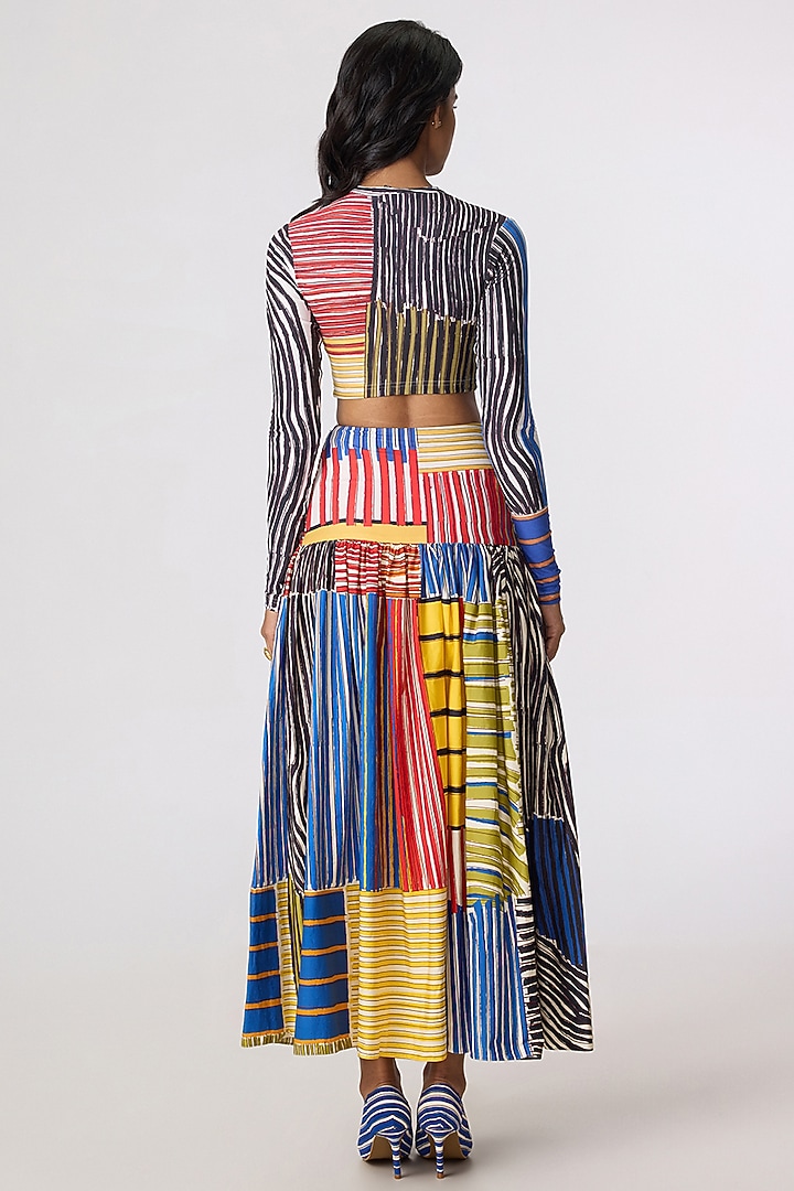 Multi-Colored Cotton Lycra Abstract Floral Printed Skirt Set by Saaksha & Kinni at Pernia's Pop Up Shop