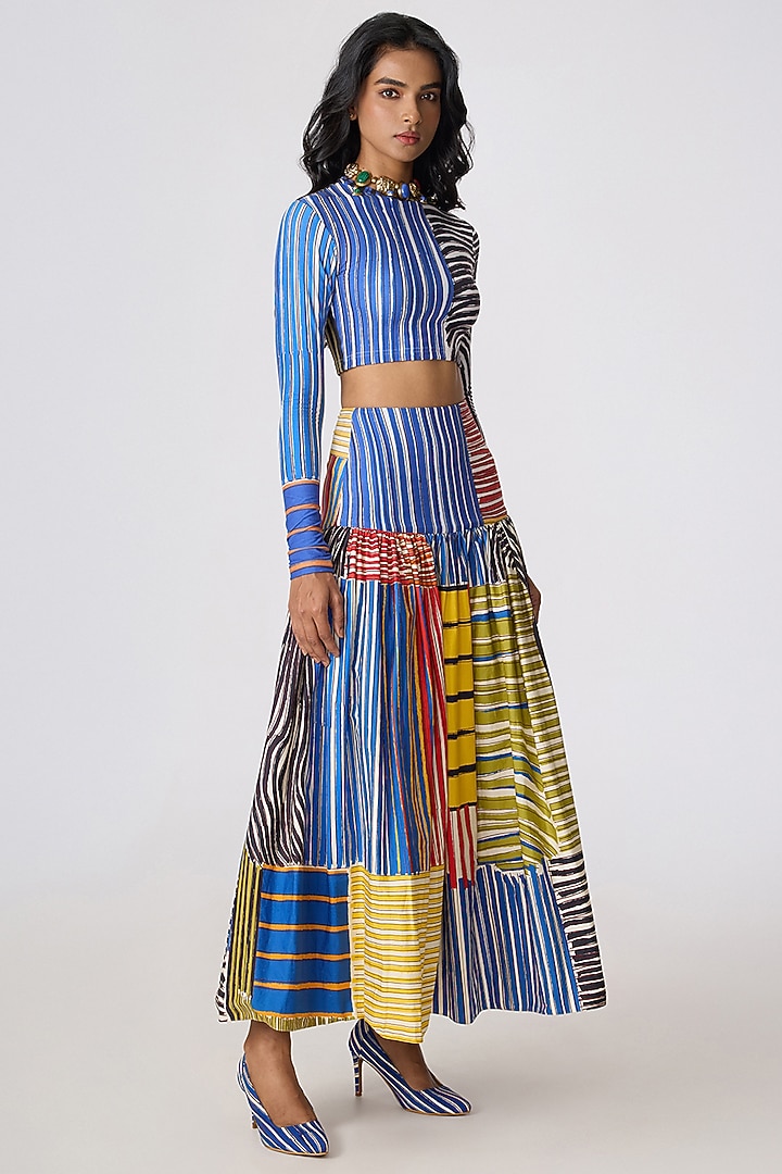 Multi-Colored Cotton Lycra Abstract Floral Printed Skirt Set by Saaksha & Kinni at Pernia's Pop Up Shop