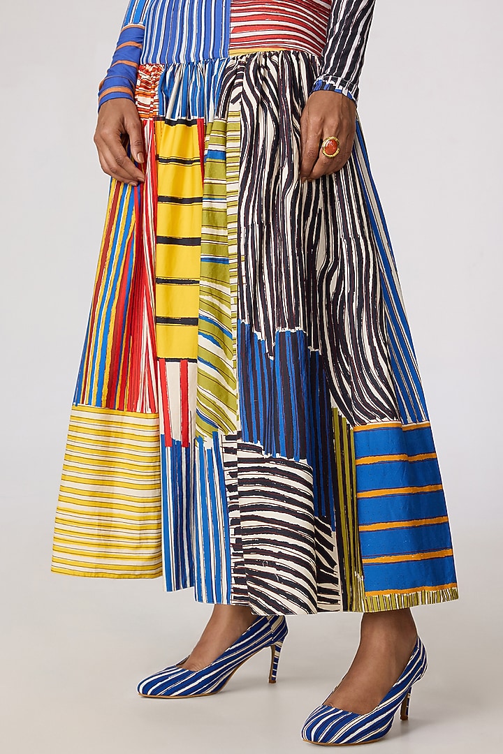 Multi-Colored Cotton Lycra Abstract Floral Printed Skirt Set by Saaksha & Kinni at Pernia's Pop Up Shop