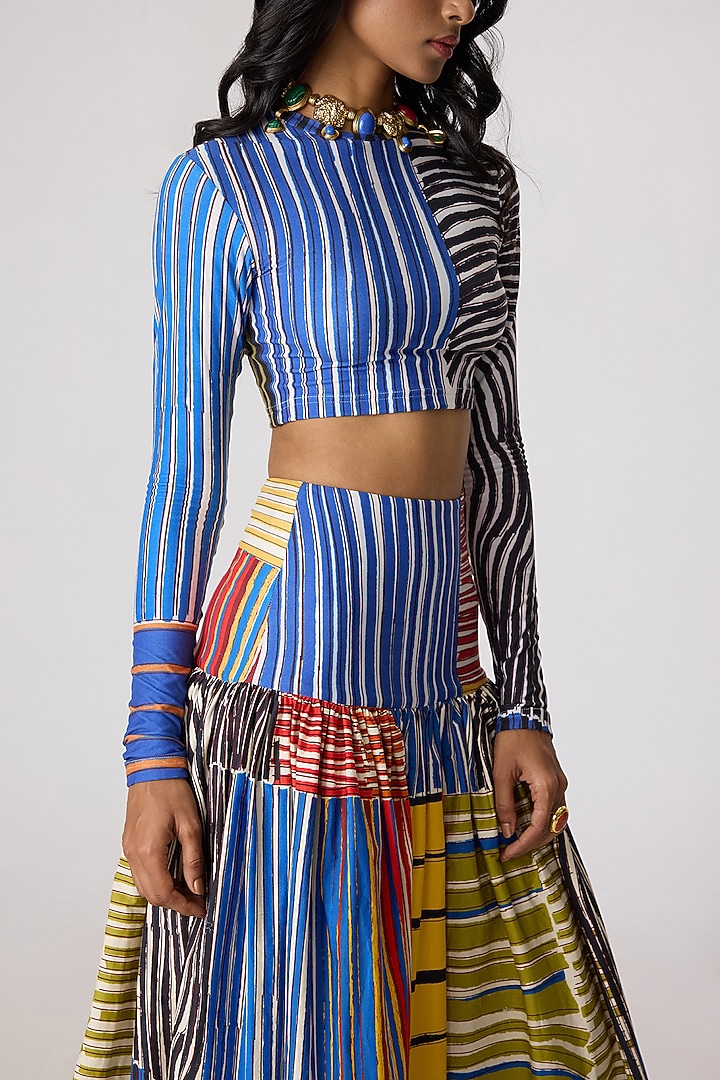 Multi-Colored Cotton Lycra Abstract Floral Printed Skirt Set by Saaksha & Kinni at Pernia's Pop Up Shop