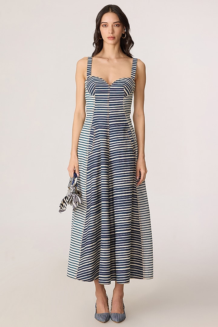 Grey Denim Striped Midi Vacation Dress by Saaksha & Kinni at Pernia's Pop Up Shop