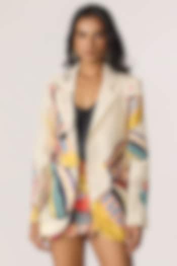 Multi-Colored Crepe Abstract Floral Printed Blazer Set by Saaksha & Kinni at Pernia's Pop Up Shop