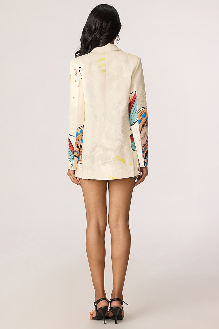 Multi-Colored Crepe Abstract Floral Printed Blazer Set by Saaksha & Kinni at Pernia's Pop Up Shop