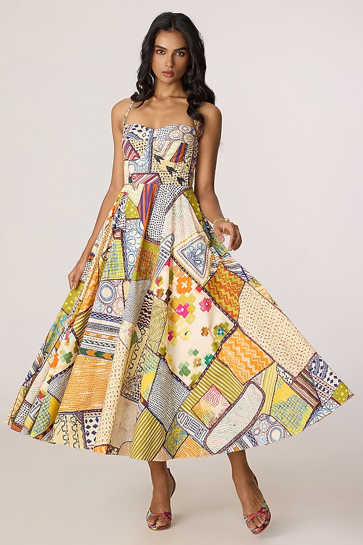 Multi-Colored Cotton Cambric Patchwork Printed Maxi Vacation Dress by Saaksha & Kinni at Pernia's Pop Up Shop