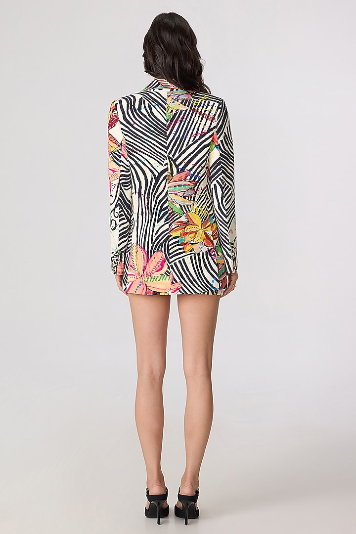 Multi-Colored Chiffon Doodle Printed Party Wear Dress With Blazer by Saaksha & Kinni at Pernia's Pop Up Shop