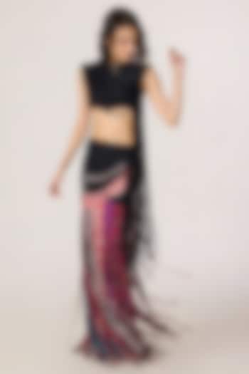 Multi-Colored Lycra & Chiffon Abstract Printed Skirt Set by Saaksha & Kinni at Pernia's Pop Up Shop