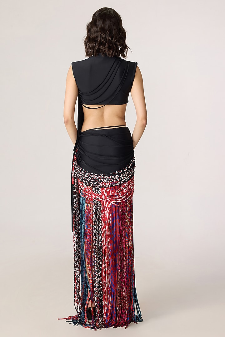 Multi-Colored Lycra & Chiffon Abstract Printed Skirt Set by Saaksha & Kinni at Pernia's Pop Up Shop
