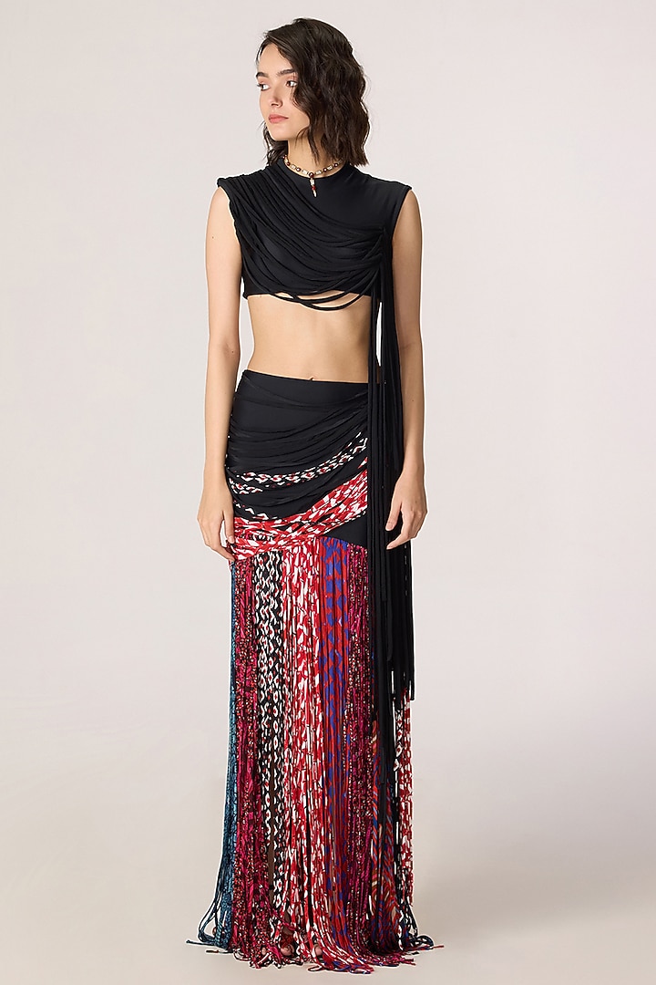 Multi-Colored Lycra & Chiffon Abstract Printed Skirt Set by Saaksha & Kinni at Pernia's Pop Up Shop