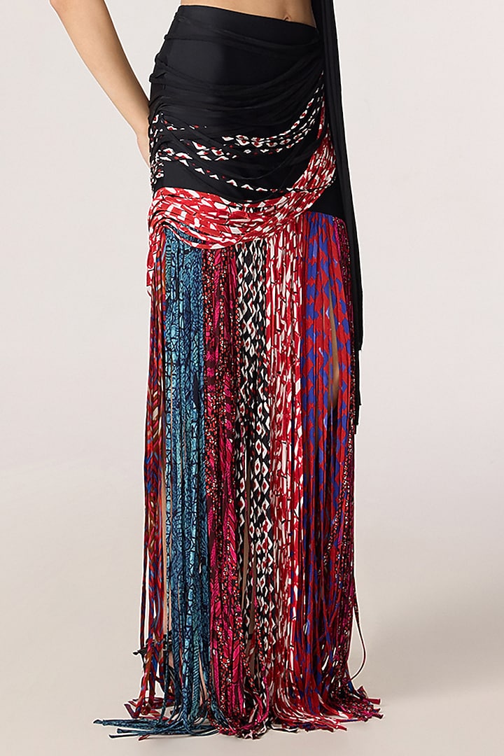 Multi-Colored Lycra & Chiffon Abstract Printed Skirt Set by Saaksha & Kinni at Pernia's Pop Up Shop