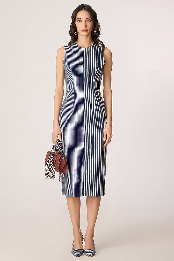 Blue & Grey Denim Striped Midi Summer Dress by Saaksha & Kinni at Pernia's Pop Up Shop