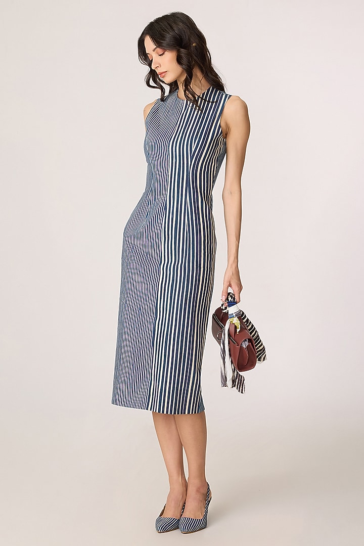 Blue & Grey Denim Striped Midi Summer Dress by Saaksha & Kinni at Pernia's Pop Up Shop