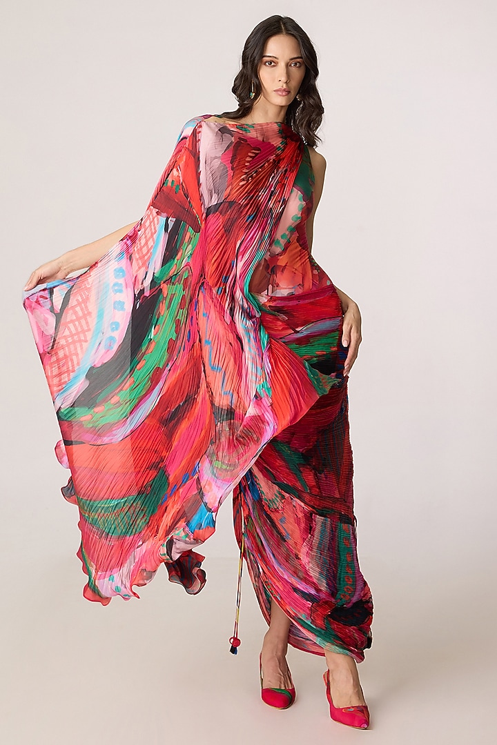Multi-Colored Poly Florence Chiffon Floral Printed Maxi Cocktail Dress by Saaksha & Kinni at Pernia's Pop Up Shop