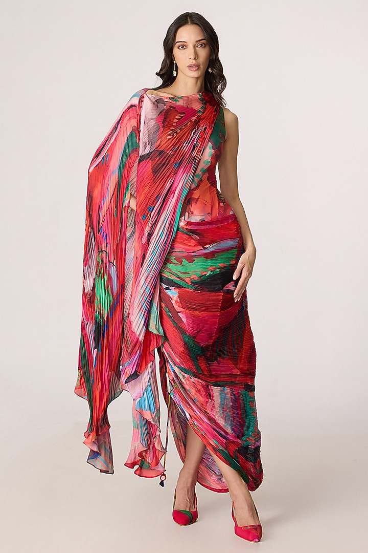 Multi-Colored Poly Florence Chiffon Floral Printed Maxi Cocktail Dress by Saaksha & Kinni at Pernia's Pop Up Shop