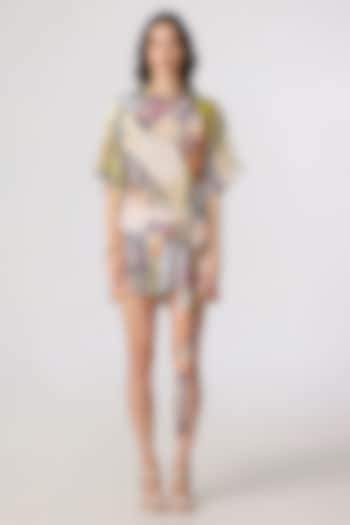 Multi-Colored Satin Twill Floral Printed Mini Vacation Dress by Saaksha & Kinni at Pernia's Pop Up Shop