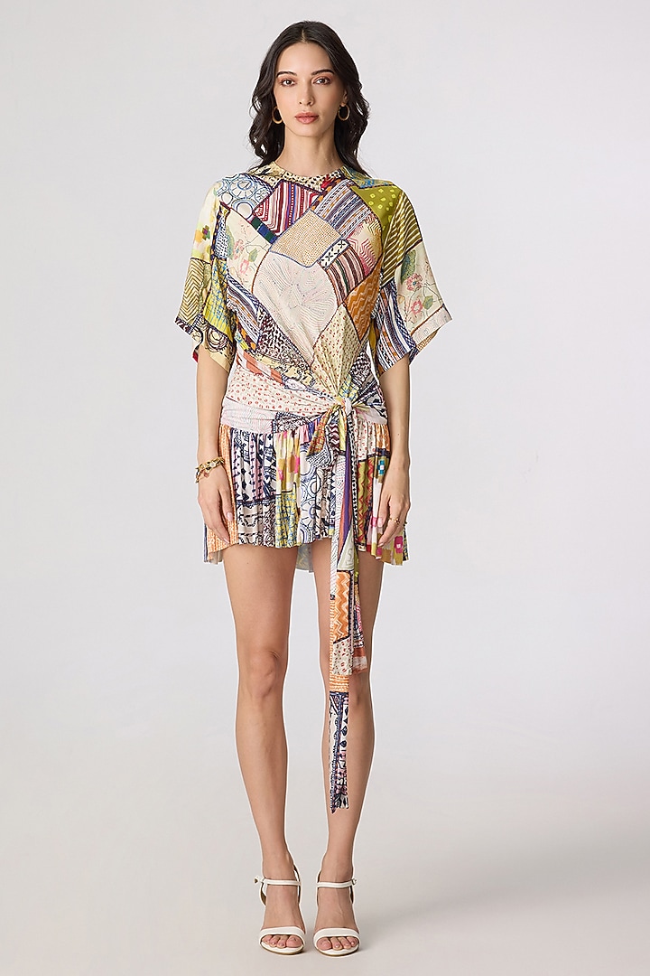 Multi-Colored Satin Twill Floral Printed Mini Vacation Dress by Saaksha & Kinni at Pernia's Pop Up Shop