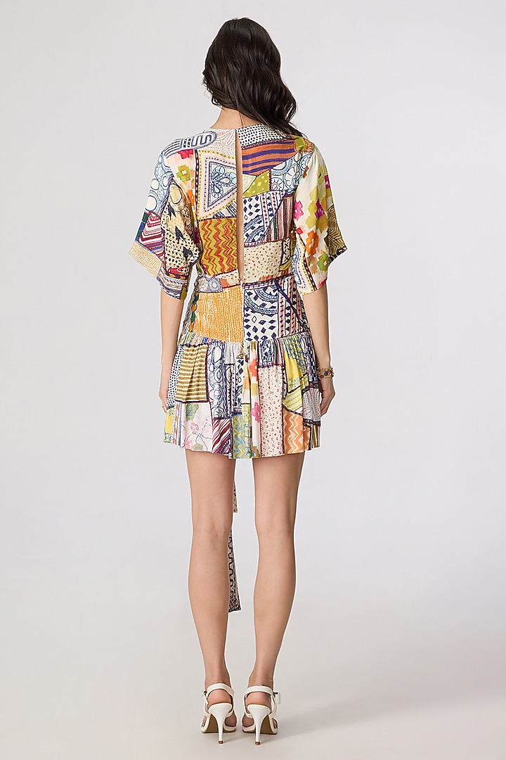 Multi-Colored Satin Twill Floral Printed Mini Vacation Dress by Saaksha & Kinni at Pernia's Pop Up Shop
