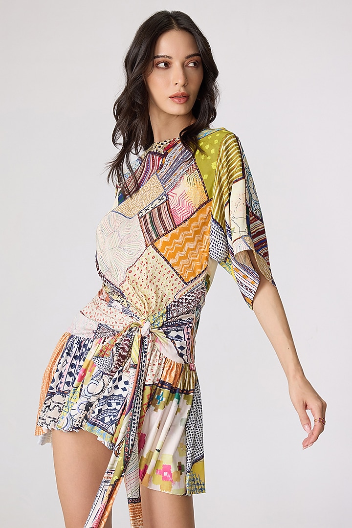 Multi-Colored Satin Twill Floral Printed Mini Vacation Dress by Saaksha & Kinni at Pernia's Pop Up Shop