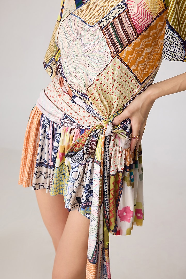 Multi-Colored Satin Twill Floral Printed Mini Vacation Dress by Saaksha & Kinni at Pernia's Pop Up Shop