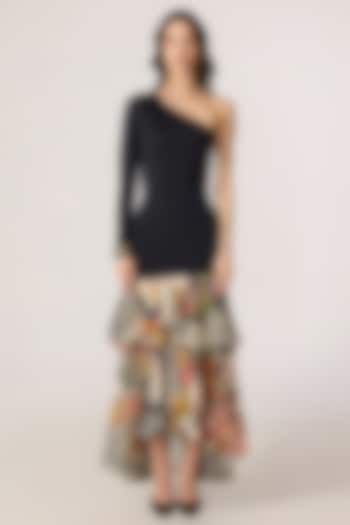 Multi-Colored Chiffon Abstract Printed One-Shoulder Maxi Vacation Dress by Saaksha & Kinni at Pernia's Pop Up Shop