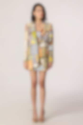 Multi-Colored Crepe Patchwork Printed Blazer Set by Saaksha & Kinni at Pernia's Pop Up Shop