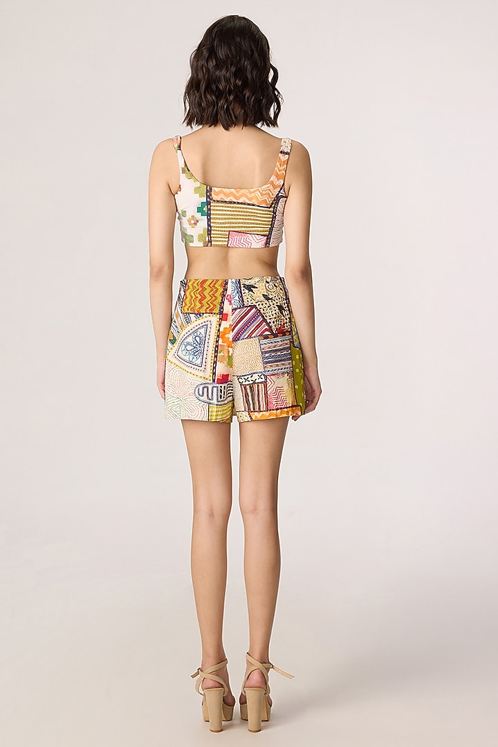 Multi-Colored Crepe Patchwork Printed Blazer Set by Saaksha & Kinni at Pernia's Pop Up Shop