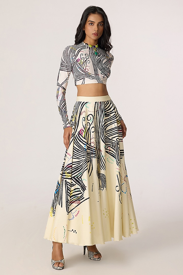 Multi-Colored Cambric Doodle Printed High-Waist Skirt Set by Saaksha & Kinni at Pernia's Pop Up Shop