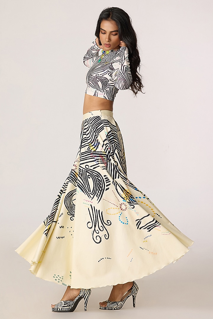 Multi-Colored Cambric Doodle Printed High-Waist Skirt Set by Saaksha & Kinni at Pernia's Pop Up Shop
