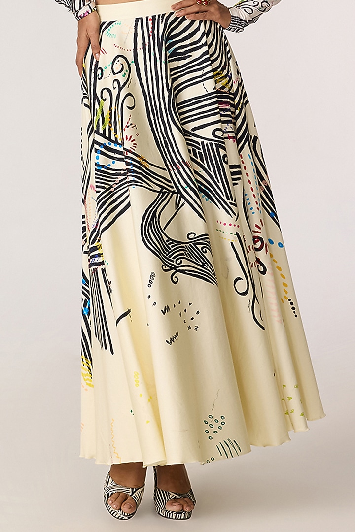 Multi-Colored Cambric Doodle Printed High-Waist Skirt Set by Saaksha & Kinni at Pernia's Pop Up Shop