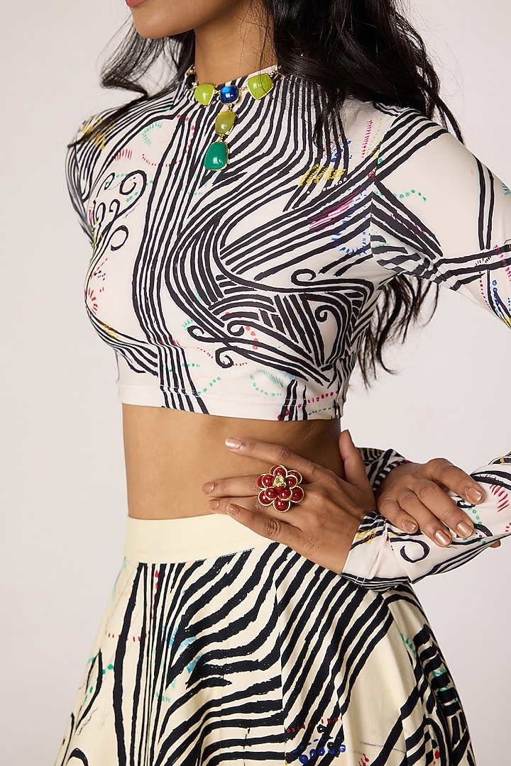 Multi-Colored Cambric Doodle Printed High-Waist Skirt Set by Saaksha & Kinni at Pernia's Pop Up Shop