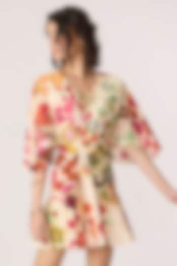 Multi-Colored Stretch Cotton Ikat Printed Mini Kimono Vacation Dress by Saaksha & Kinni at Pernia's Pop Up Shop