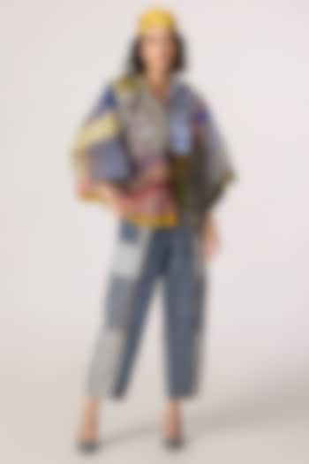 Blue & Grey Denim & Silk Organza Co-Ord Set by Saaksha & Kinni at Pernia's Pop Up Shop