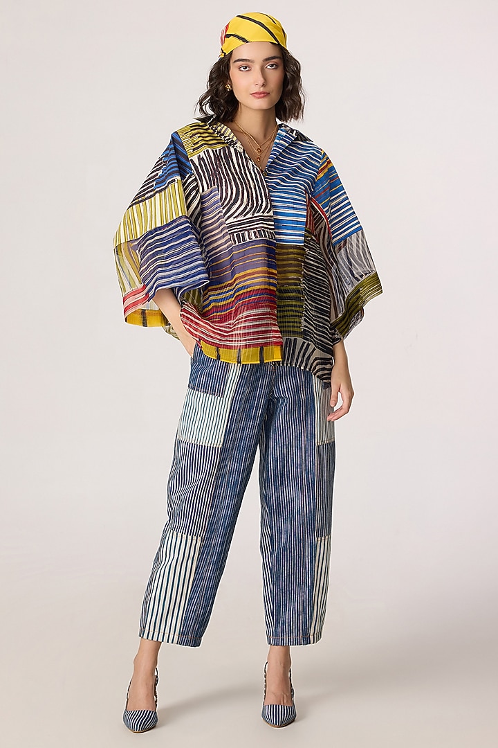 Blue & Grey Denim & Silk Organza Co-Ord Set by Saaksha & Kinni at Pernia's Pop Up Shop