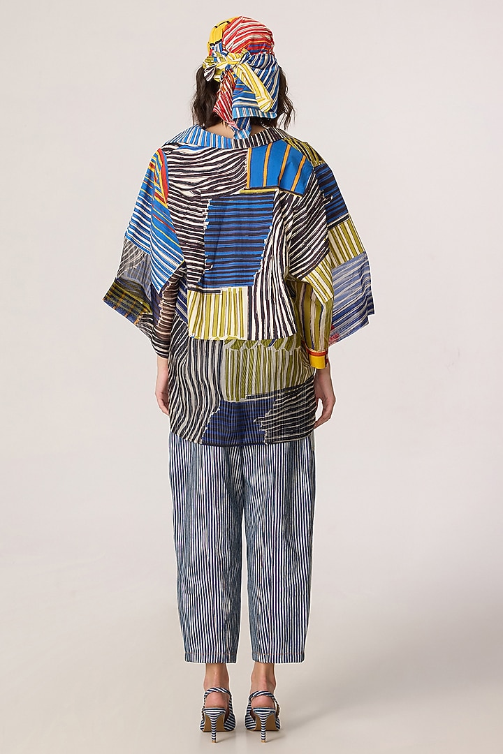Blue & Grey Denim & Silk Organza Co-Ord Set by Saaksha & Kinni at Pernia's Pop Up Shop