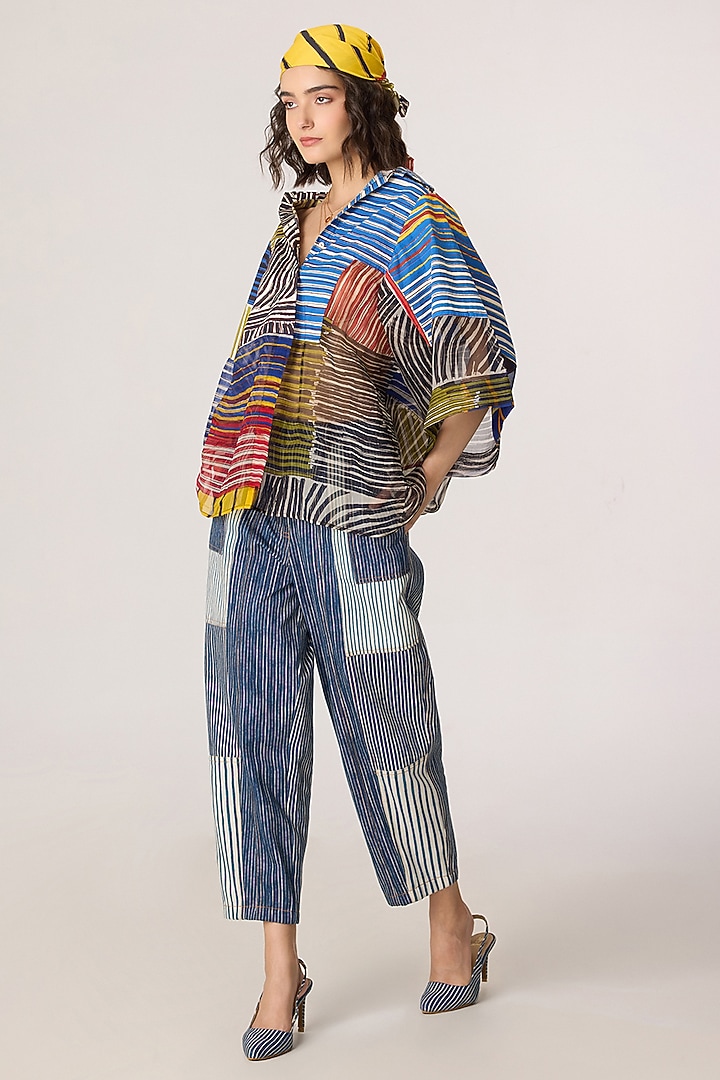 Blue & Grey Denim & Silk Organza Co-Ord Set by Saaksha & Kinni at Pernia's Pop Up Shop