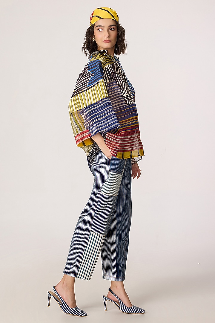 Blue & Grey Denim & Silk Organza Co-Ord Set by Saaksha & Kinni at Pernia's Pop Up Shop