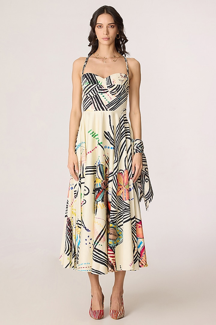 Multi-Colored Cotton Cambric Doodle Printed Maxi Vacation Dress by Saaksha & Kinni at Pernia's Pop Up Shop