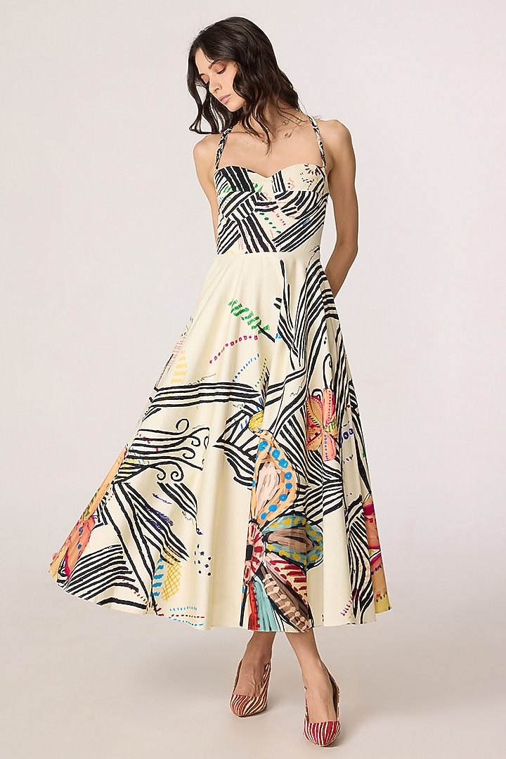 Multi-Colored Cotton Cambric Doodle Printed Maxi Vacation Dress by Saaksha & Kinni at Pernia's Pop Up Shop