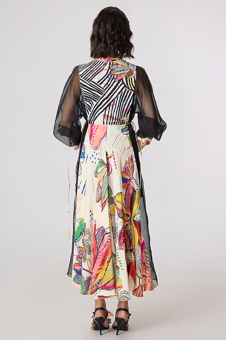 Multi-Colored Chanderi Doodle Printed Midi Vacation Dress by Saaksha & Kinni at Pernia's Pop Up Shop