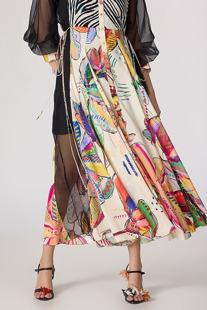 Multi-Colored Chanderi Doodle Printed Midi Vacation Dress by Saaksha & Kinni at Pernia's Pop Up Shop